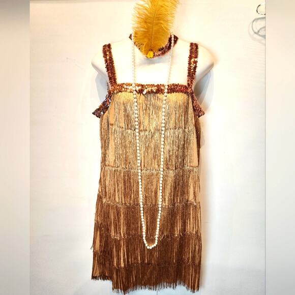 Elegant Brown Fringe Midi Dress - Picture 1 of 10